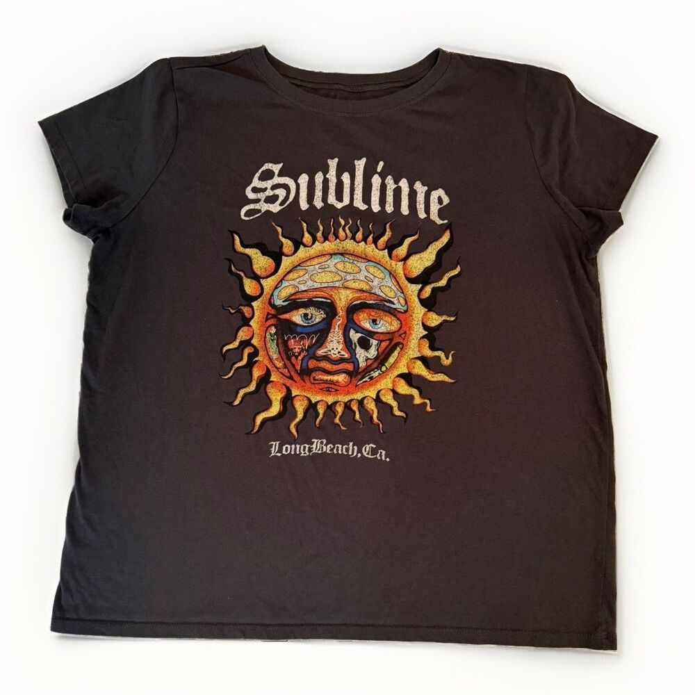 Sublime Women’s XL Graphic T Shirt Sun Face Long Beach CA Black Band Tee